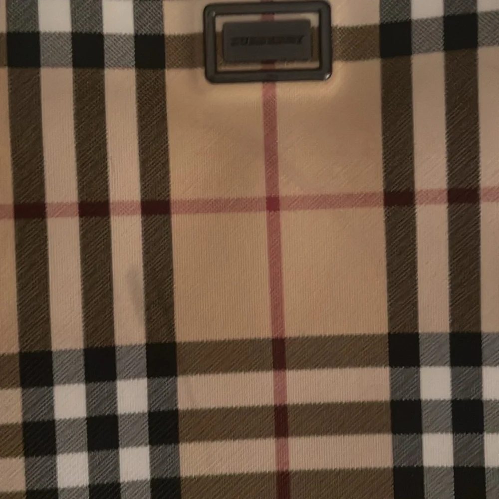 Burberry Tan Plaid Canvas Backpack with Black Straps